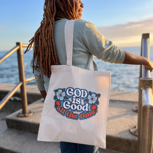 Embroidered style "God is Good" Tote Bag